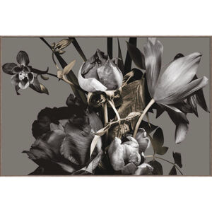 Monee OBRAZ NA SKLE, květiny, 120/80 cm - šedá, černá