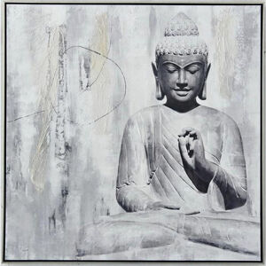 Monee OBRAZ, buddha, 100/100 cm - šedá, bílá